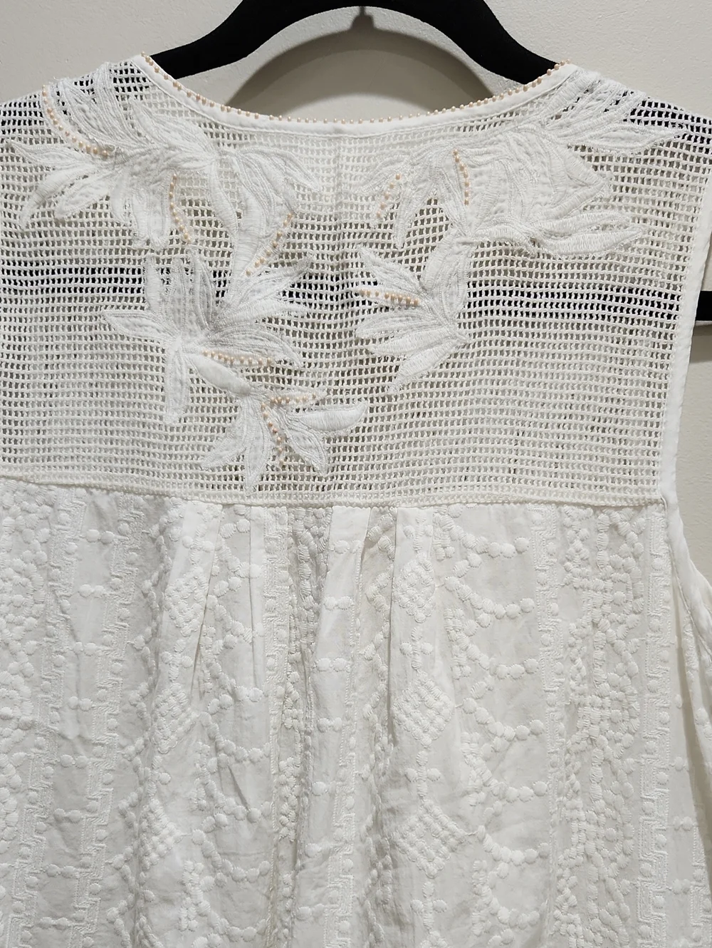Anthropologie Women's Cream Embroidered Cover-Up Tunic - Beach Swimwear Size S